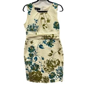 Jones New York Floral Print Sleeveless Sheath Dress Cream Size 10P